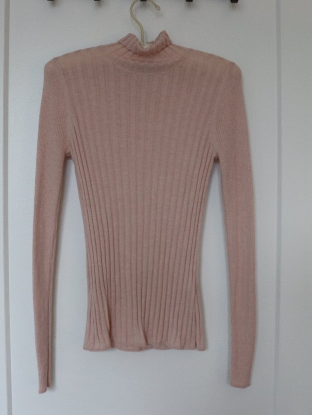 White House Black Market Cashmere-Blend Ribbed Mock Neck Sweater Pink Size S